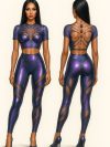 Celestial Cutscape Iridescent Purple Set – Metallic Shine Two-Piece Outfit